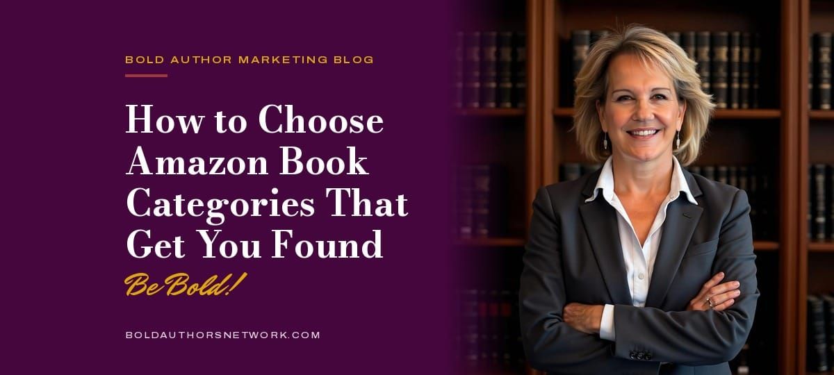 Author Kae Wagner, arms folded, in front of a wall of bookshelves, with the title How to Choose Amazon Book Categories That Get You Found