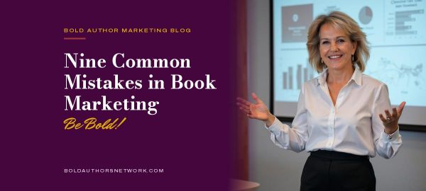 Author Kae Wagner presenting in front of a chart, with the title Nine Common Mistakes in Book Marketing