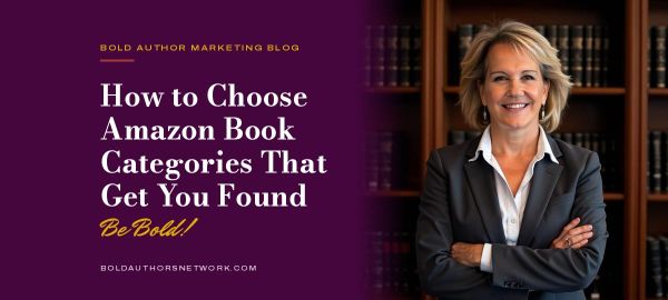 Author Kae Wagner, arms folded, in front of a wall of bookshelves, with the title How to Choose Amazon Book Categories That Get You Found