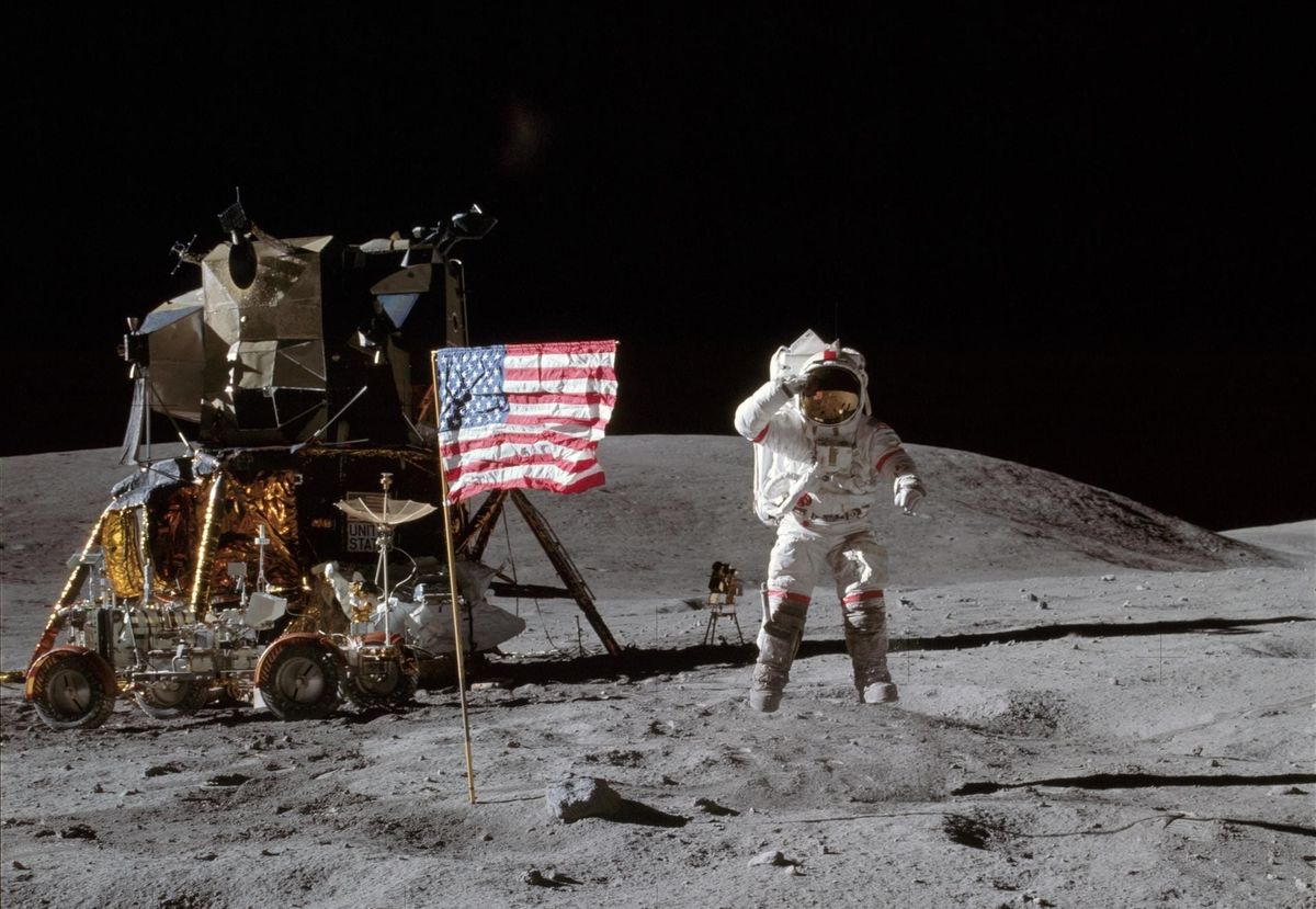 Apollo moon landing - astronaut with American flag