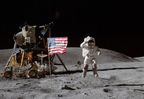 Apollo moon landing - astronaut with American flag