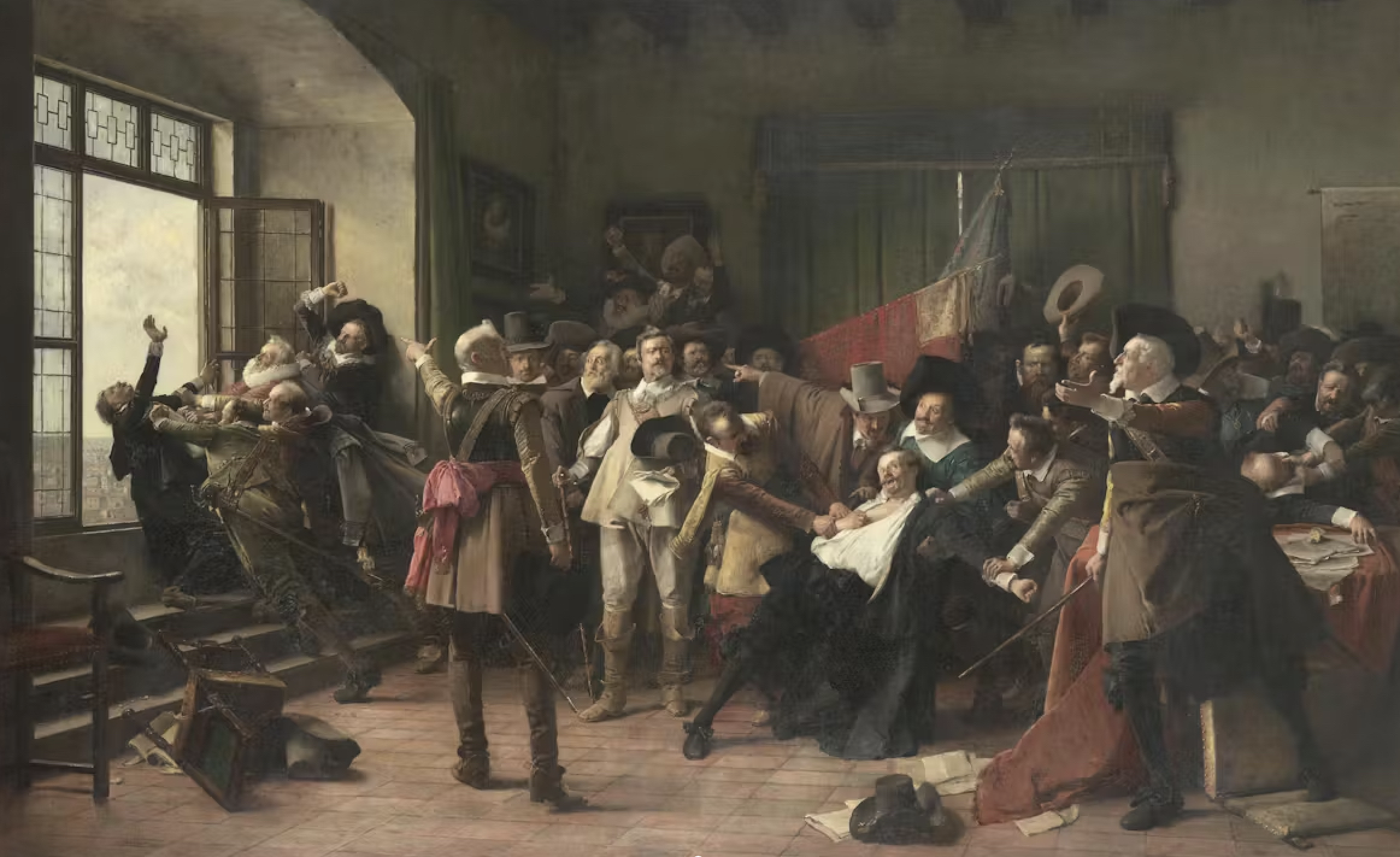 Oil painting of a bunch of white men in various states of verklemptness, just like typical scholars upset over open peer review. 