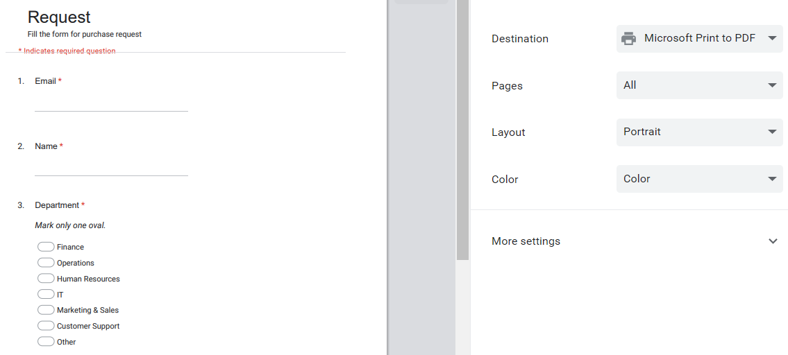 Print Preview of Leave Request Form in Google Forms