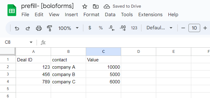 google sheet with prefill data