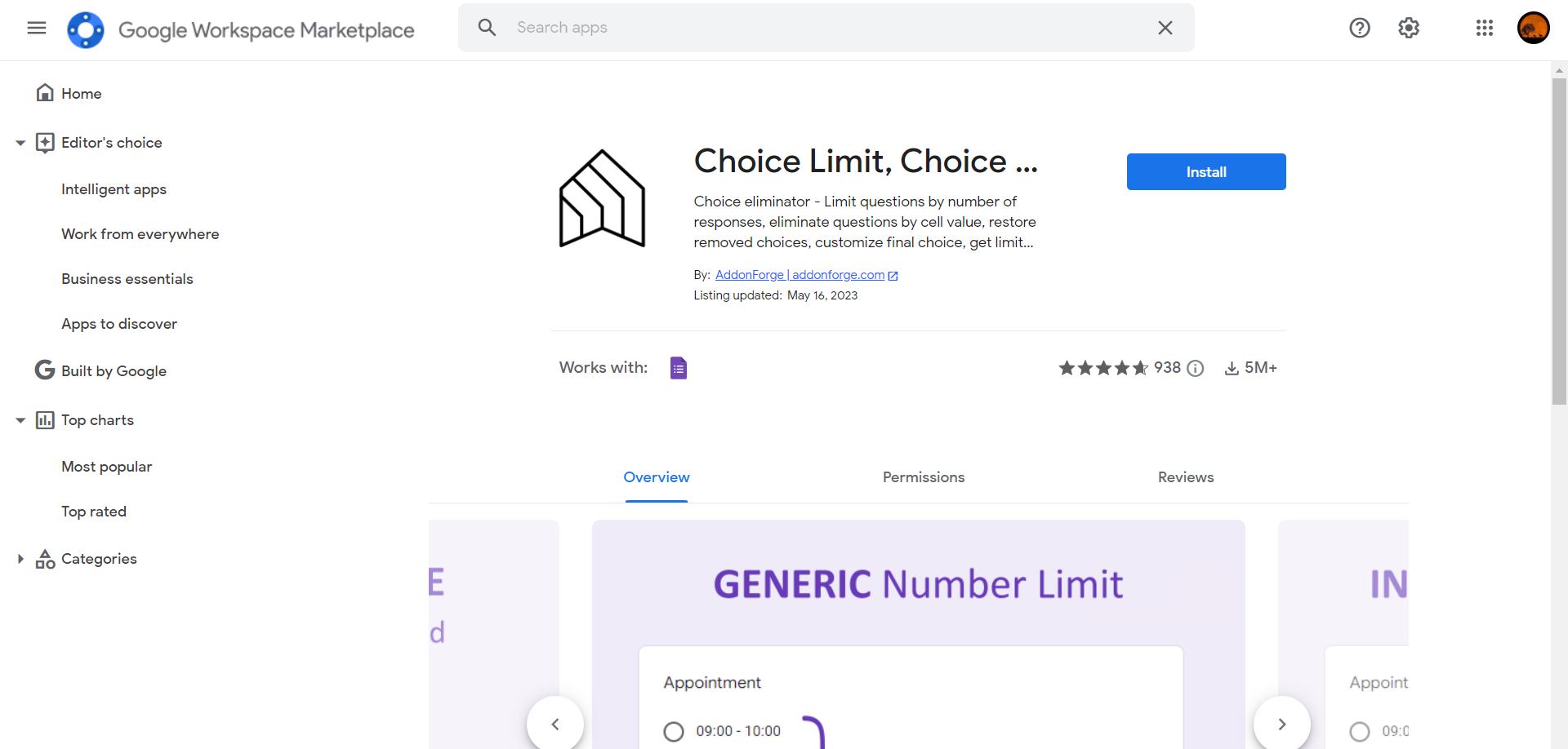 choice limit addon in google workspace marketplace