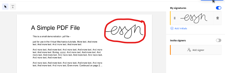 Signature on a PDF file