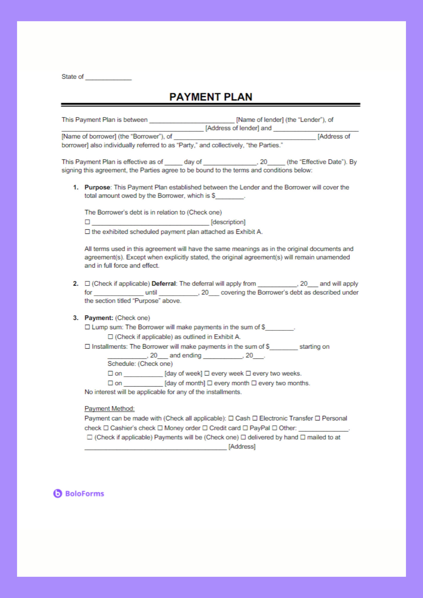 Payment Plan Agreement