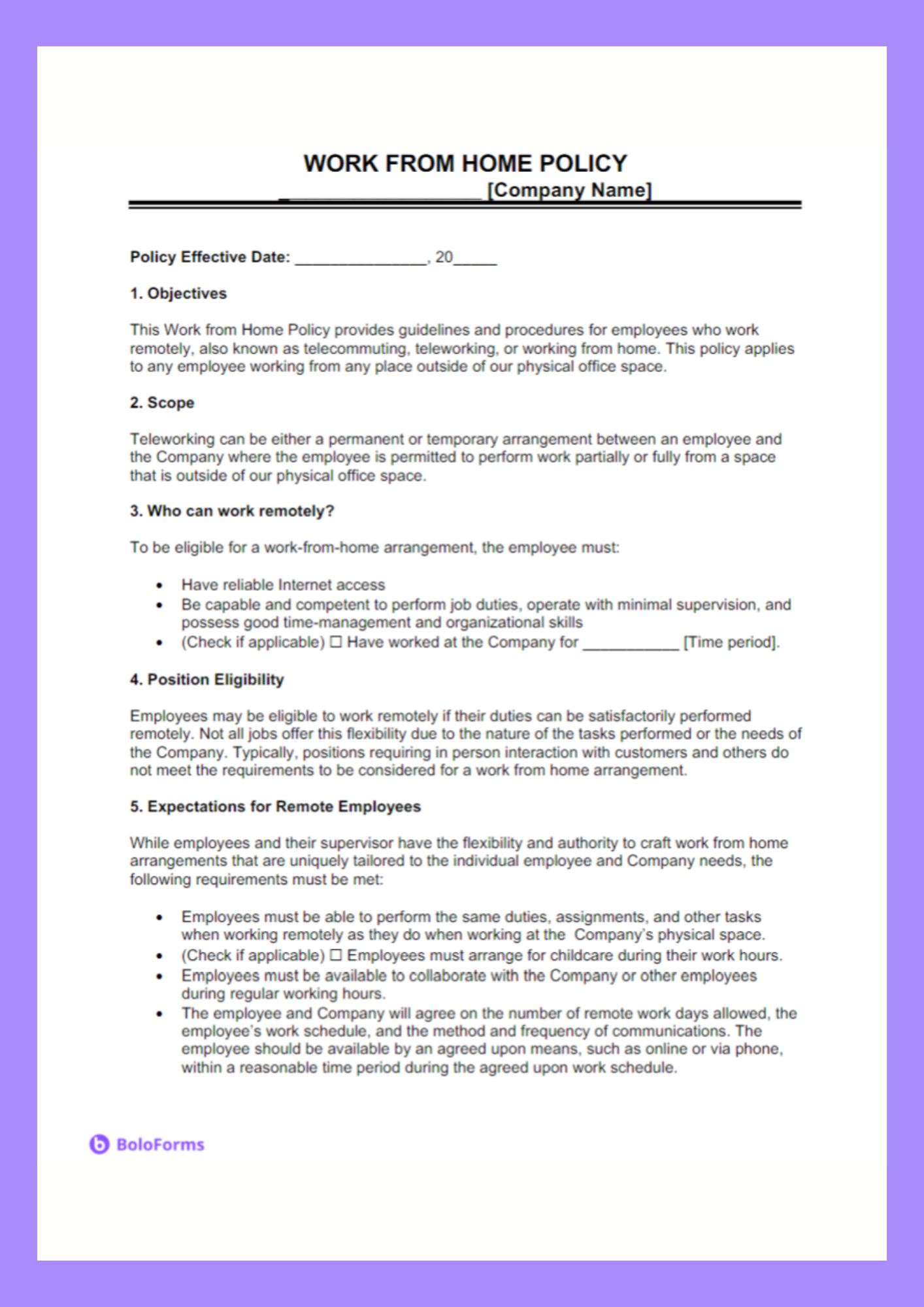 Work From Home Policy