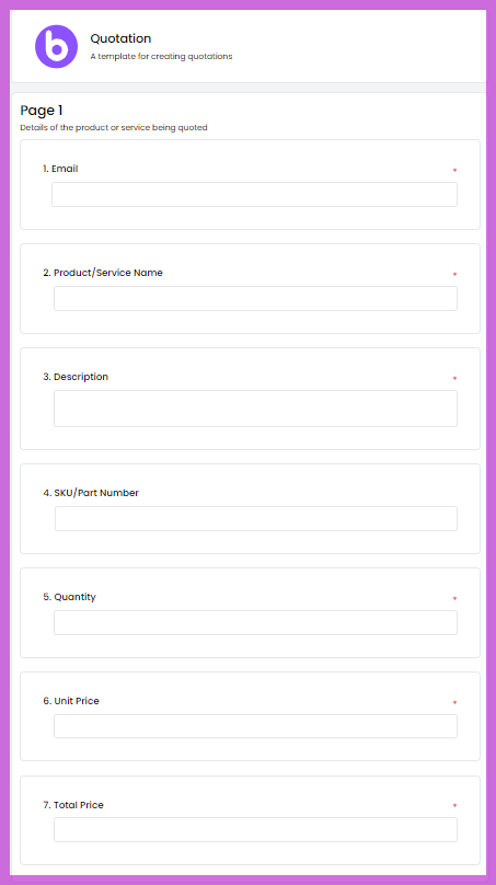 Quotation Form Template by BoloForms