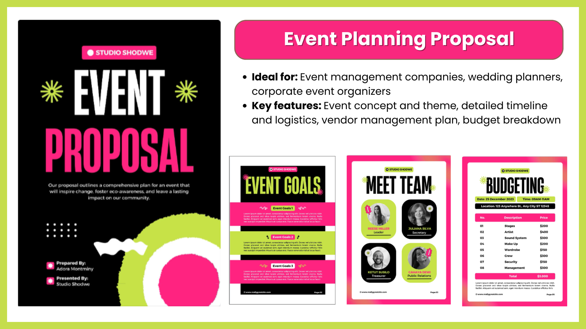 Event Planning Proposal Template for Event management companies, wedding planners, corporate event organizers