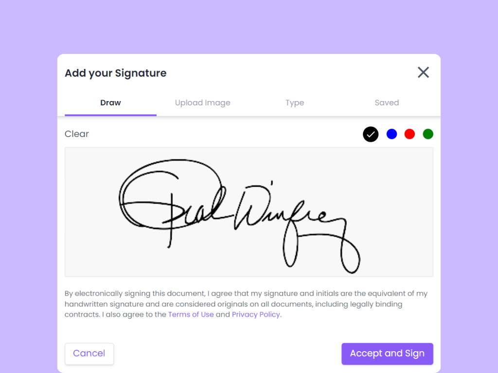 Oprah Winfrey's Signature in BoloSign