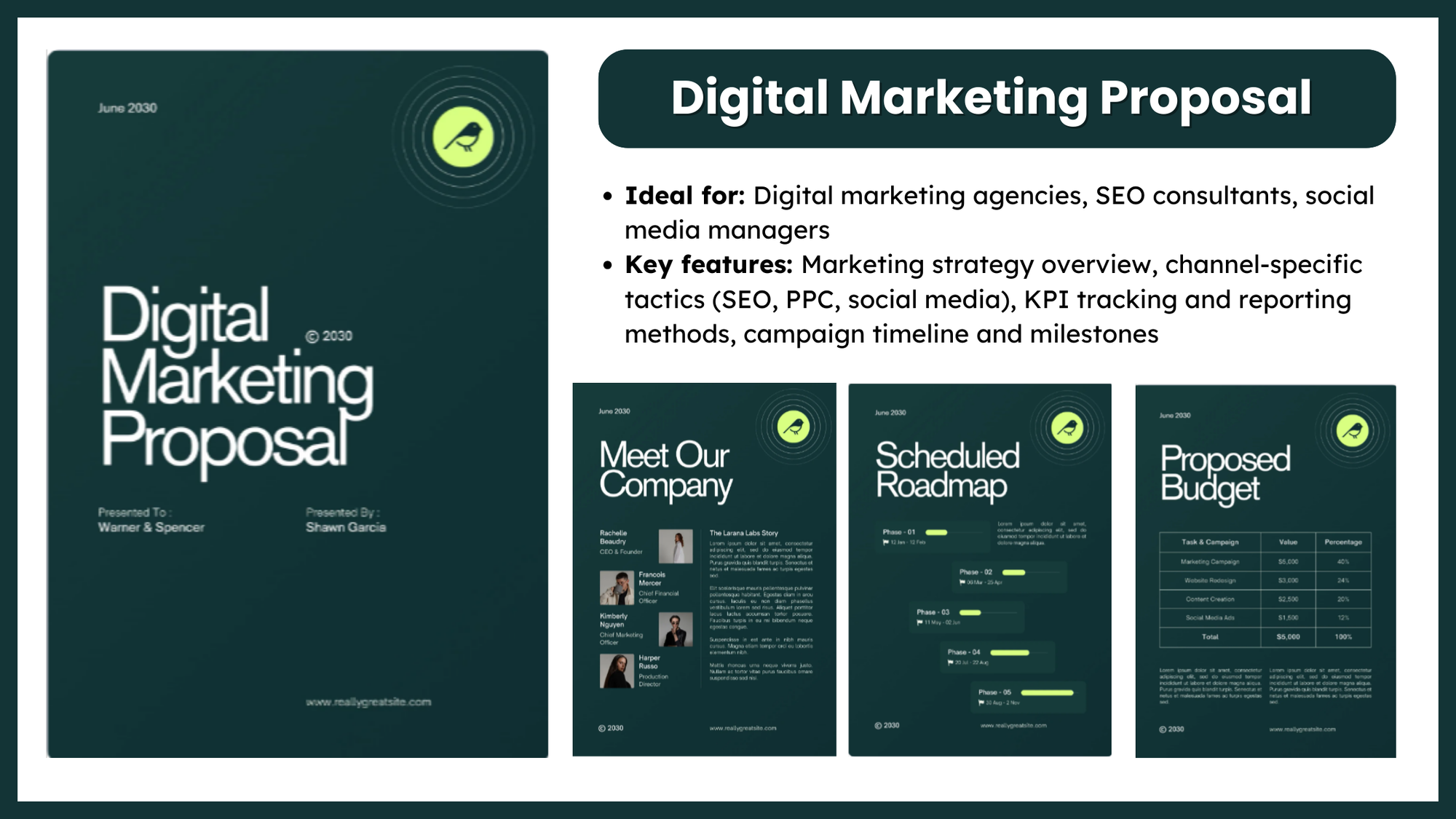 Digital Marketing Proposal Template for Digital marketing agencies, SEO consultants, social media managers