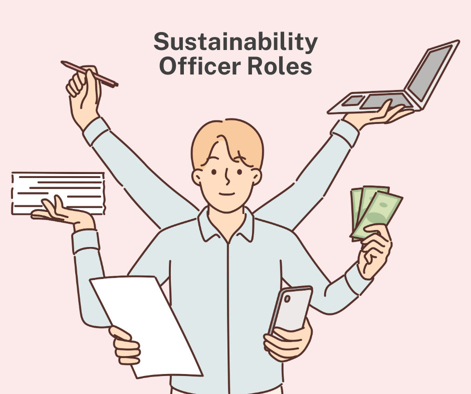 Illustration of a multi-tasking individual with multiple arms, representing the diverse roles of a Sustainability Officer.
