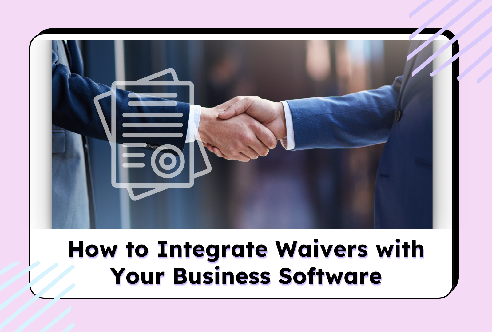 Two business professionals shaking hands with digital documents overlay