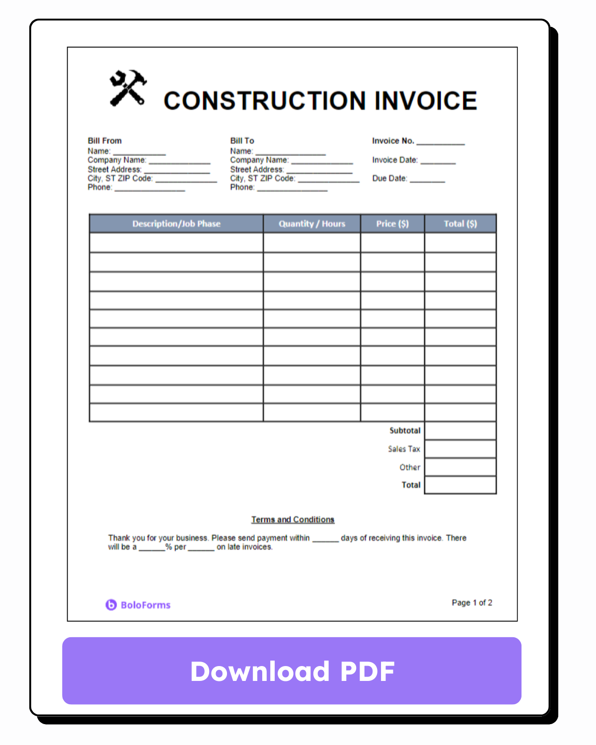 Construction Invoice Templates