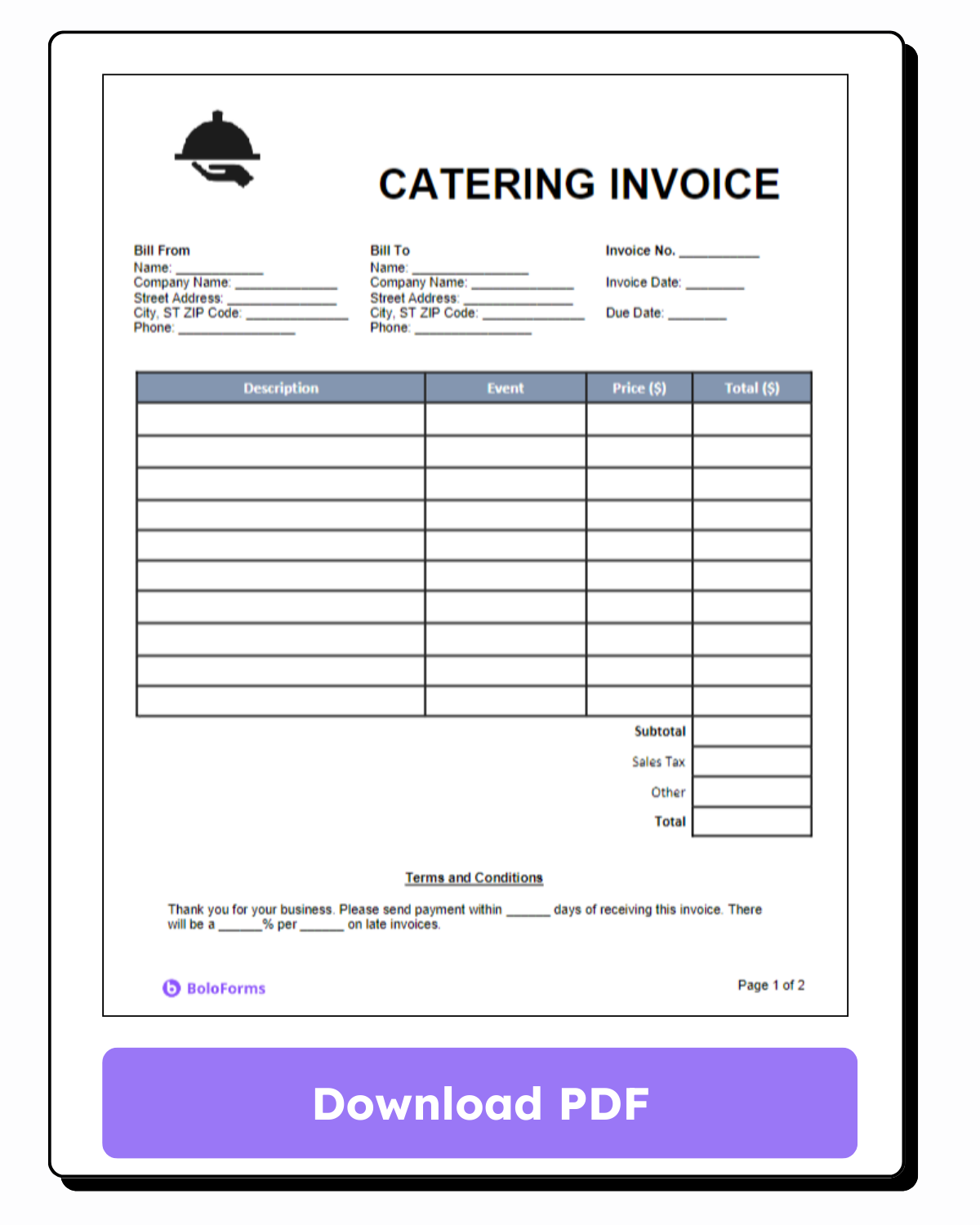 Catering Invoice Template Templates