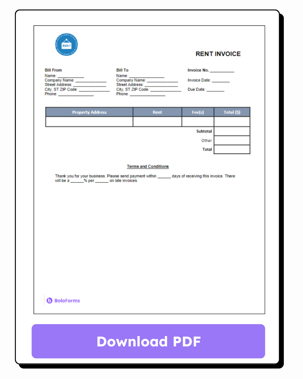 Rental (Monthly Rent) Invoice Templates