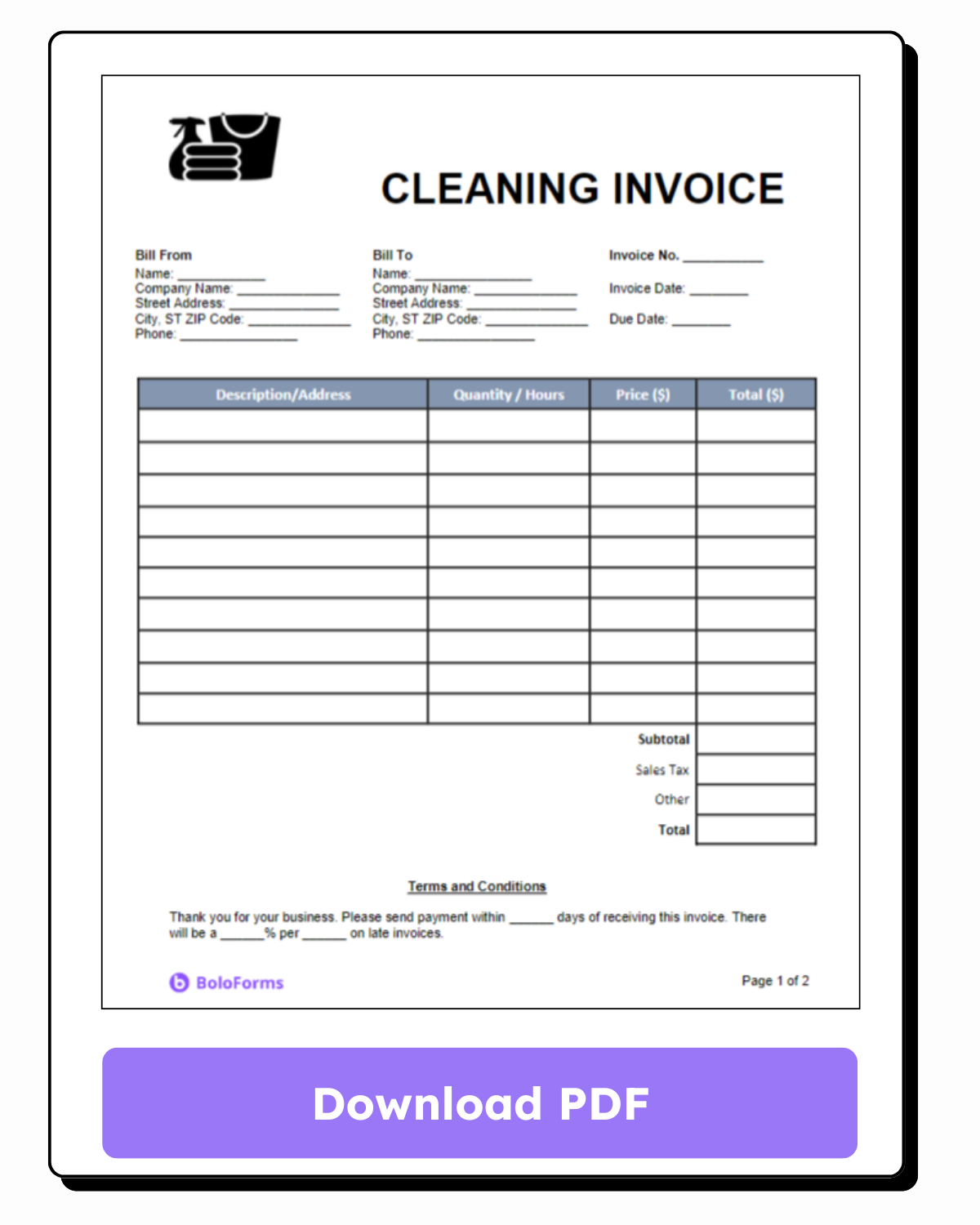 Cleaning (Housekeeping) Invoice Template