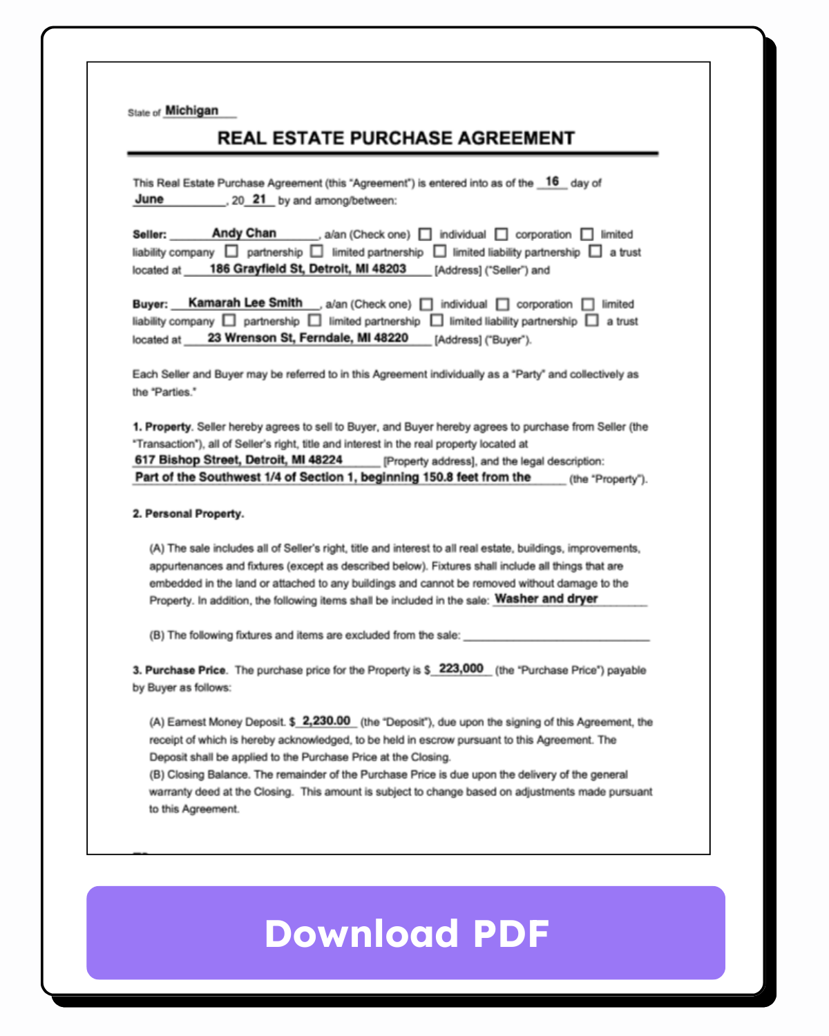 Download real estate purchase agreement