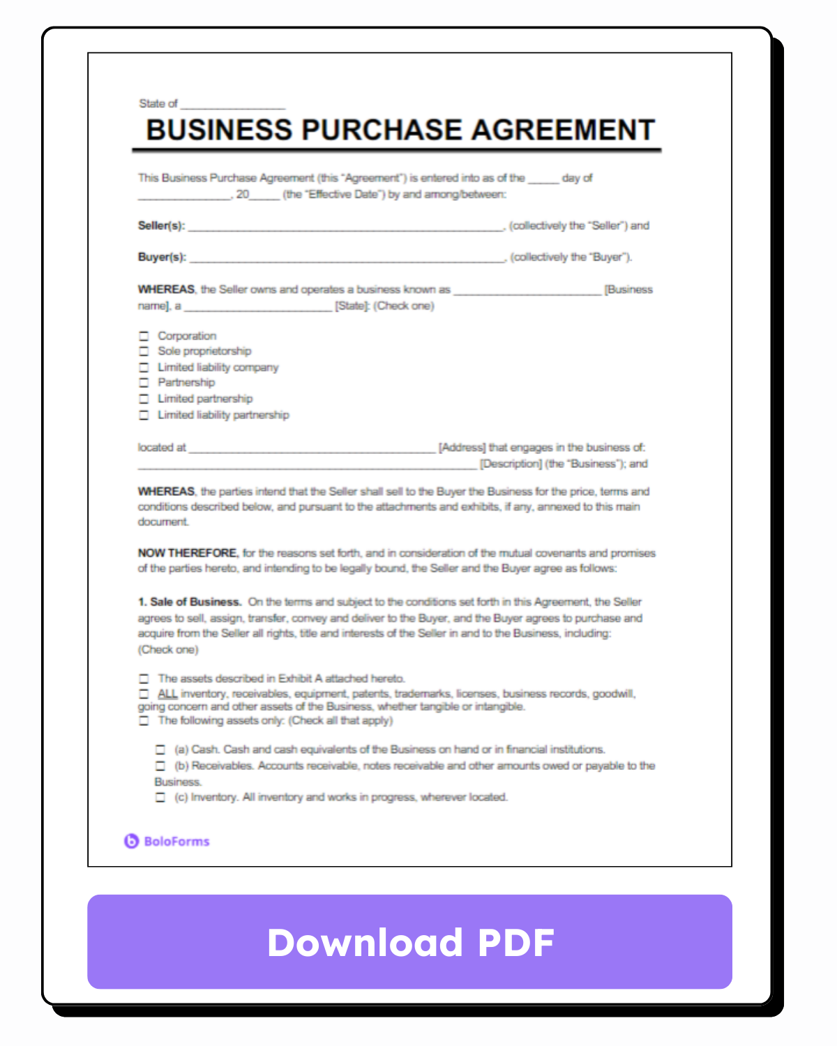 Download business purchase agreement template