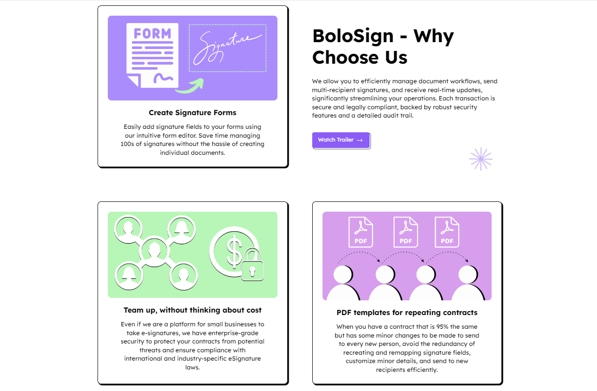 BoloSign's features in BoloSign dashboard