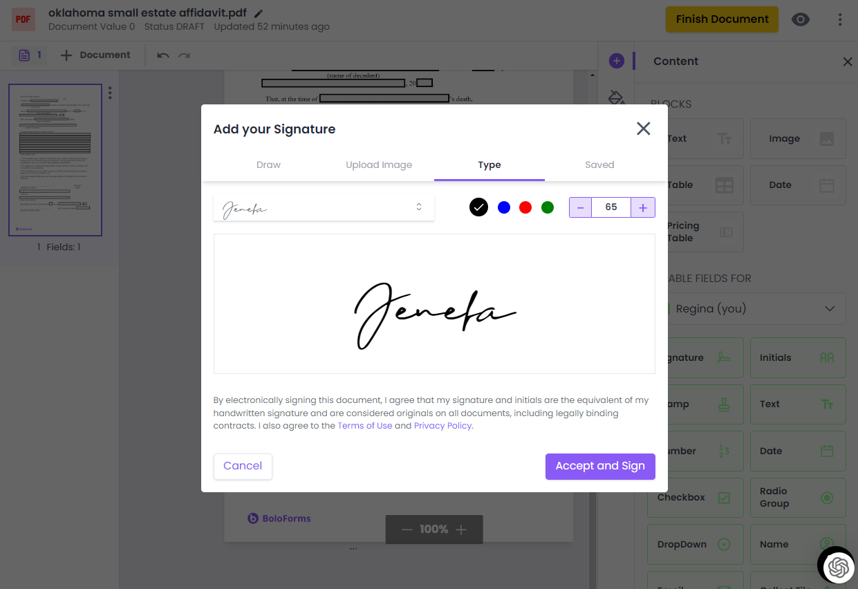 Typed Signatures in BoloSign