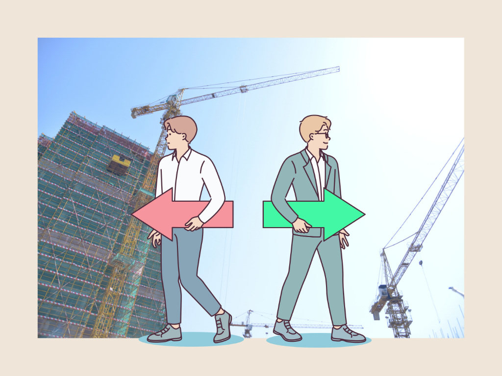 Infographics explaining the Case Study 1: Construction Contract Dispute, where two min are standing opposite to eachother
