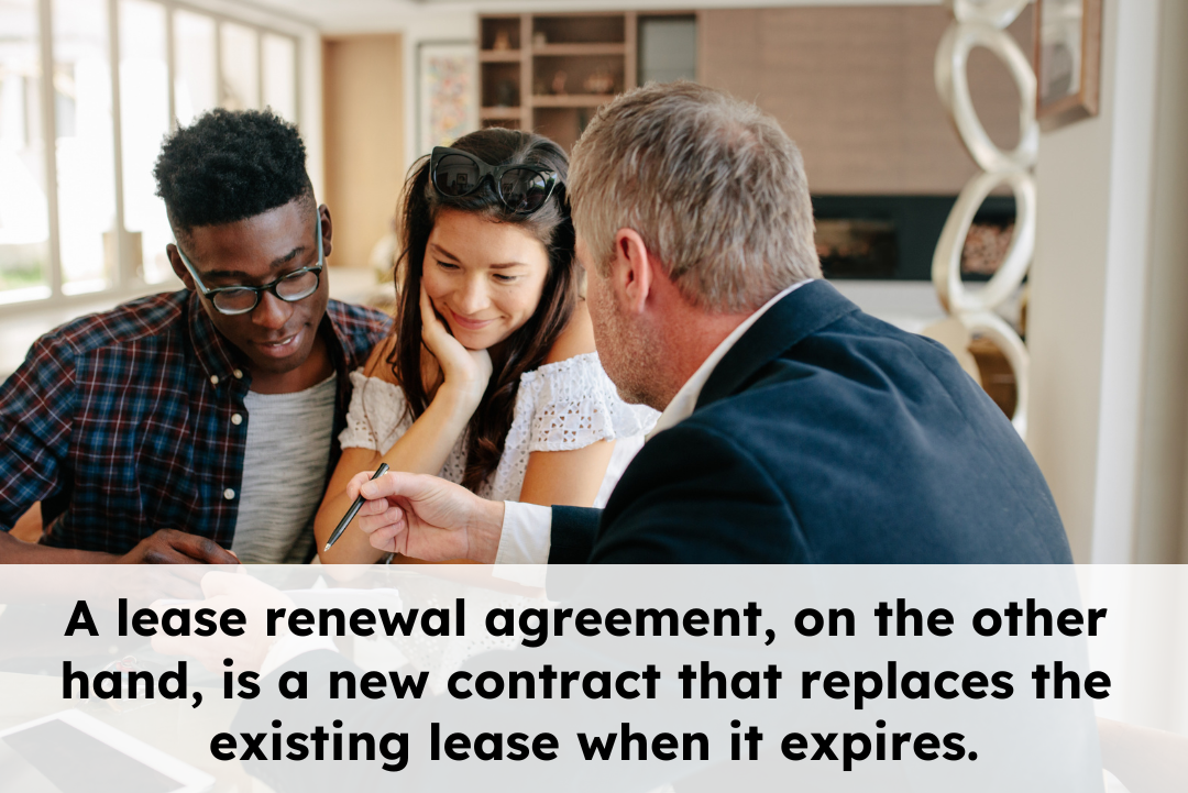 A diverse group signing a lease renewal agreement with a real estate agent, symbolizing a new contractual beginning