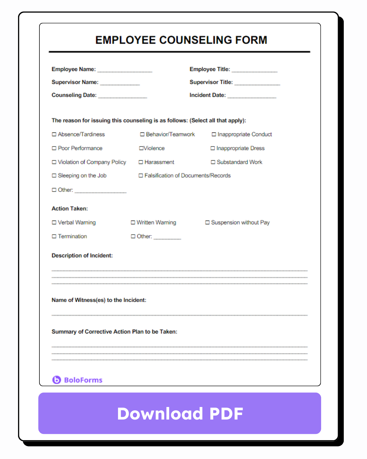 Download Free Employee Counseling Form Template
