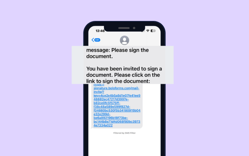 Mobile SMS invitation example with a secure signing link