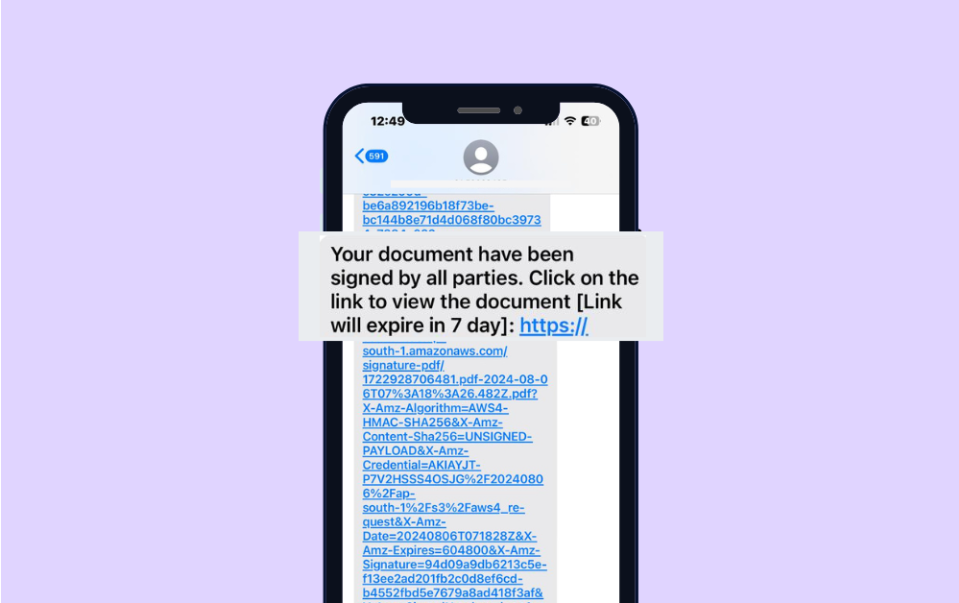 SMS notification for signed document access with expiration details
