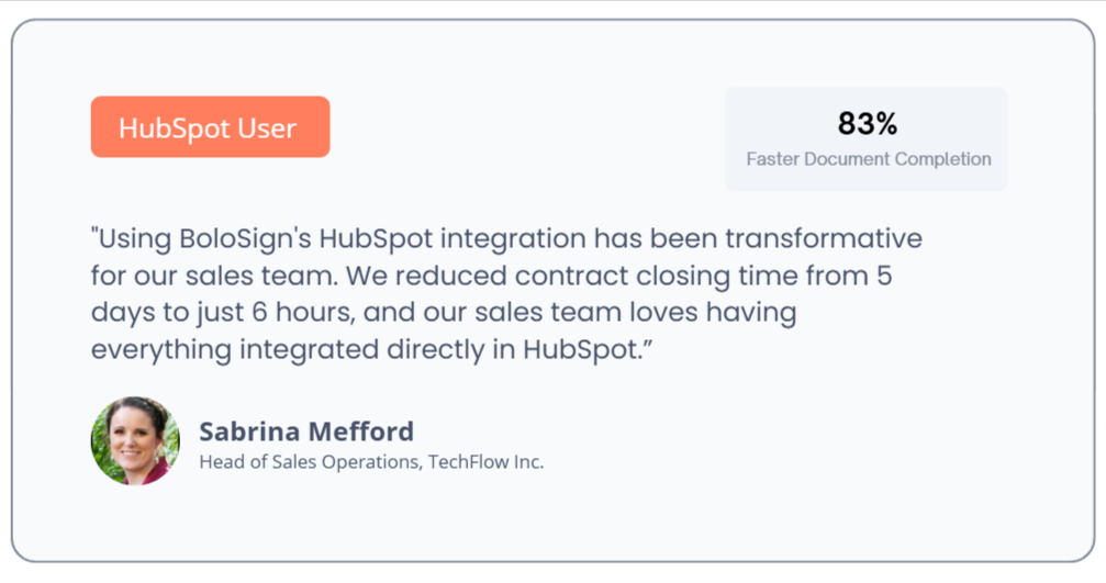 BoloSign's review for HubSpot Users. Testimonial for BoloSign and HubSpot integration.
