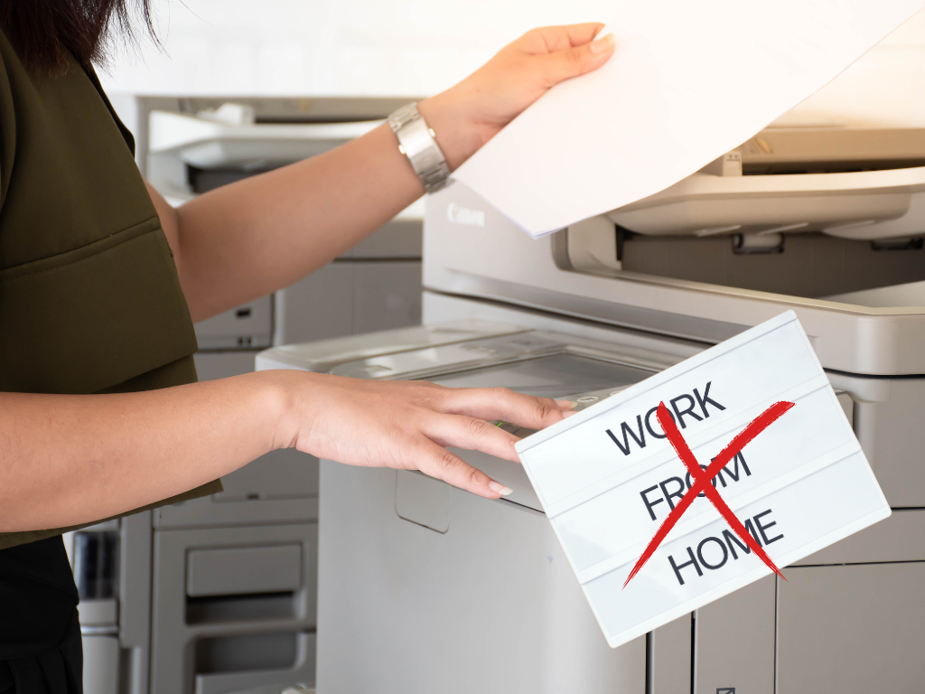A illustration that shows with Fax machine work from home option is not possible