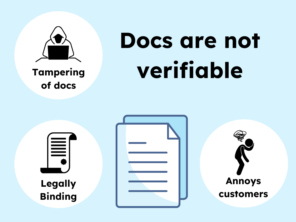 An illustration that shows documents are not verifiable with fax machine