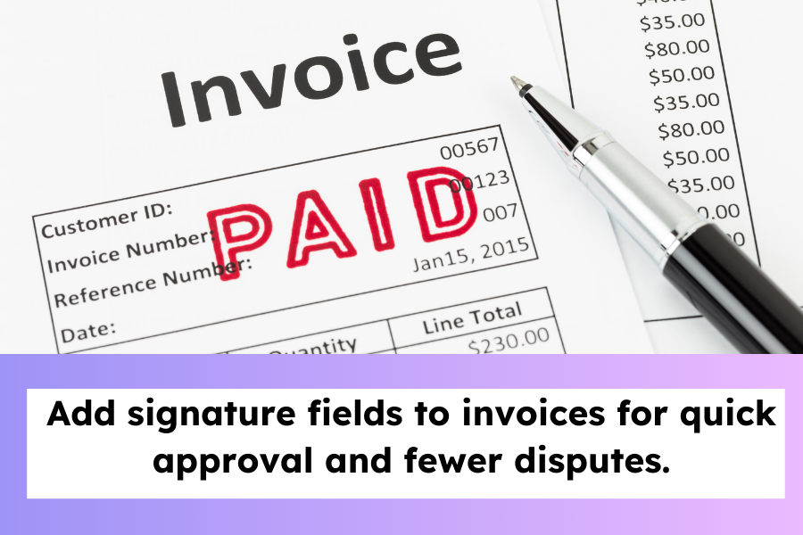 Paid invoice document with a pen.