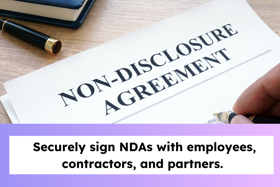 Non-disclosure agreement being signed.