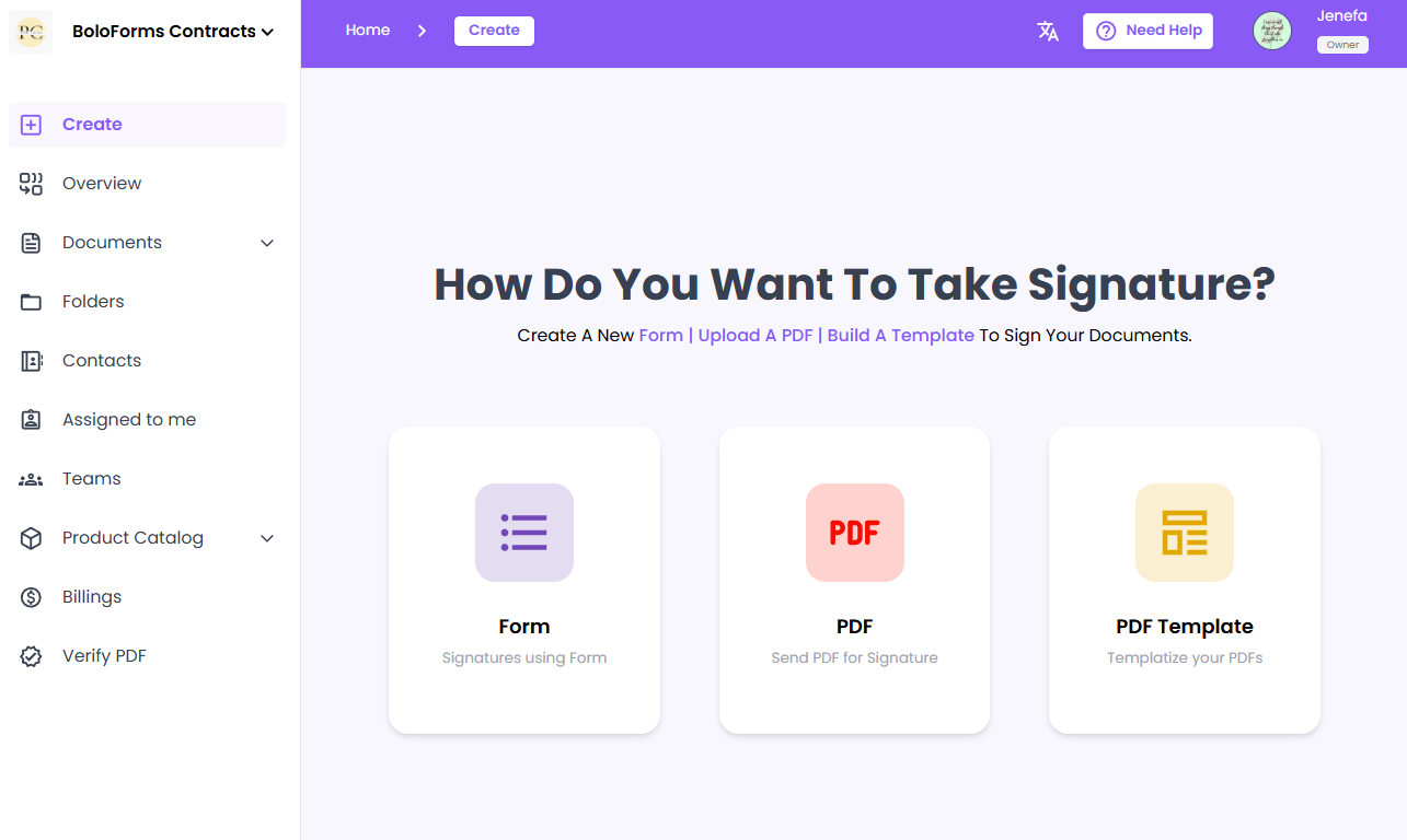BoloSign's dashboard