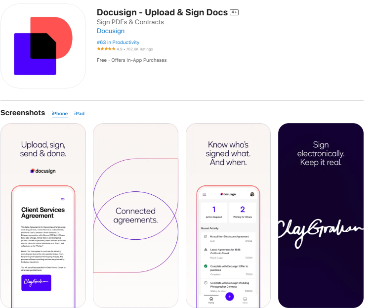 DocuSign Upload & Sign Docs app on the Apple App Store