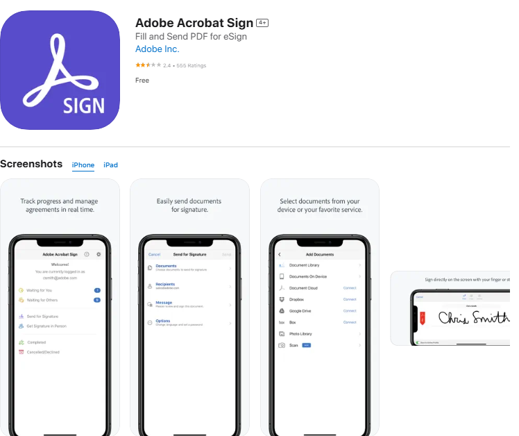 Adobe Acrobat Sign app on the Apple App Store