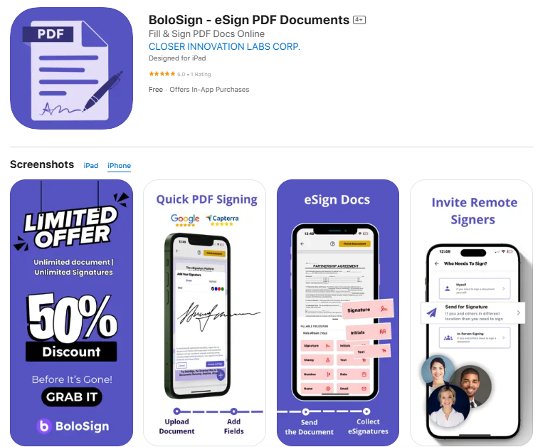BoloSign eSign PDF Documents app on the Apple App Store