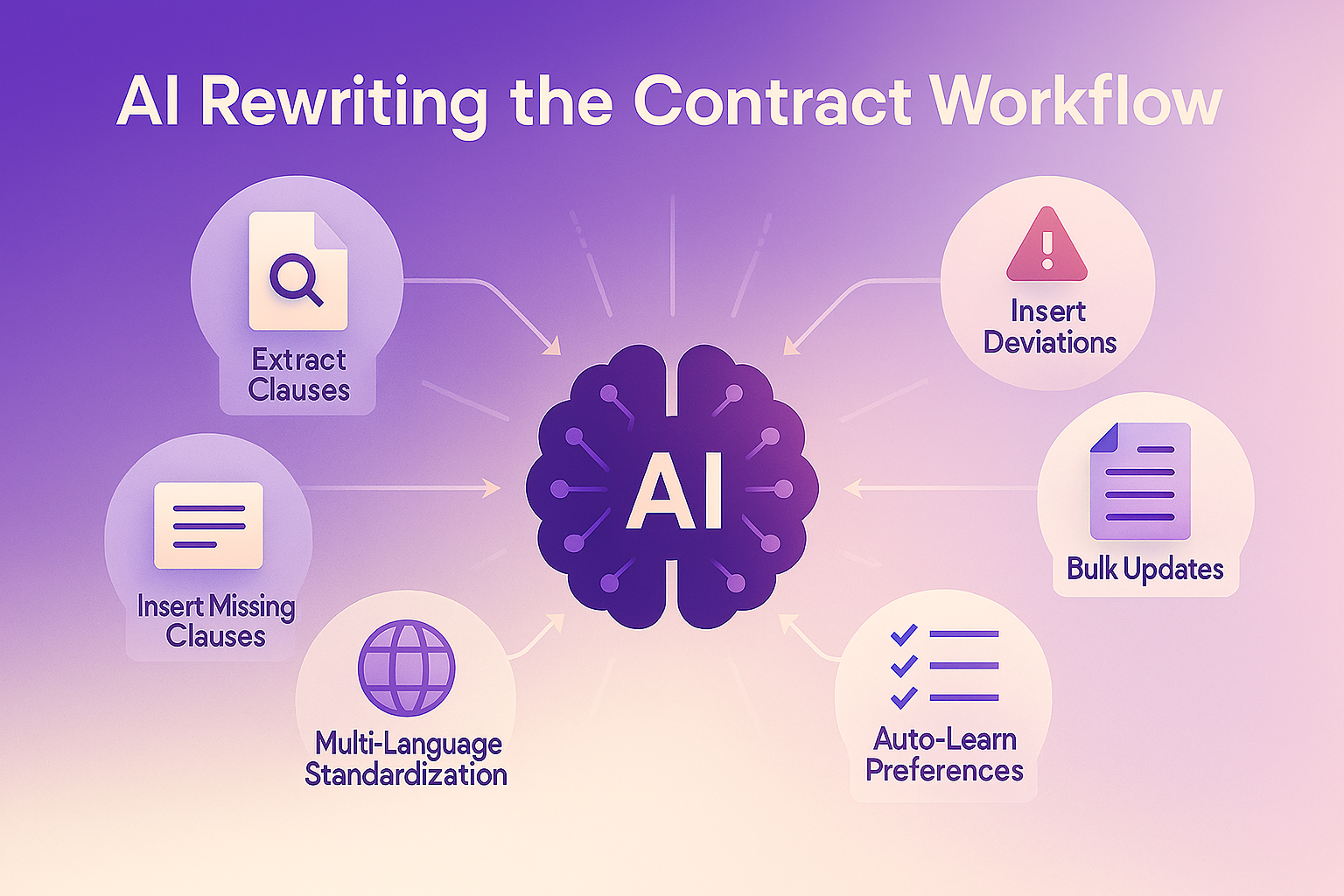 AI automating contract workflows with clause edits, updates, and translations.