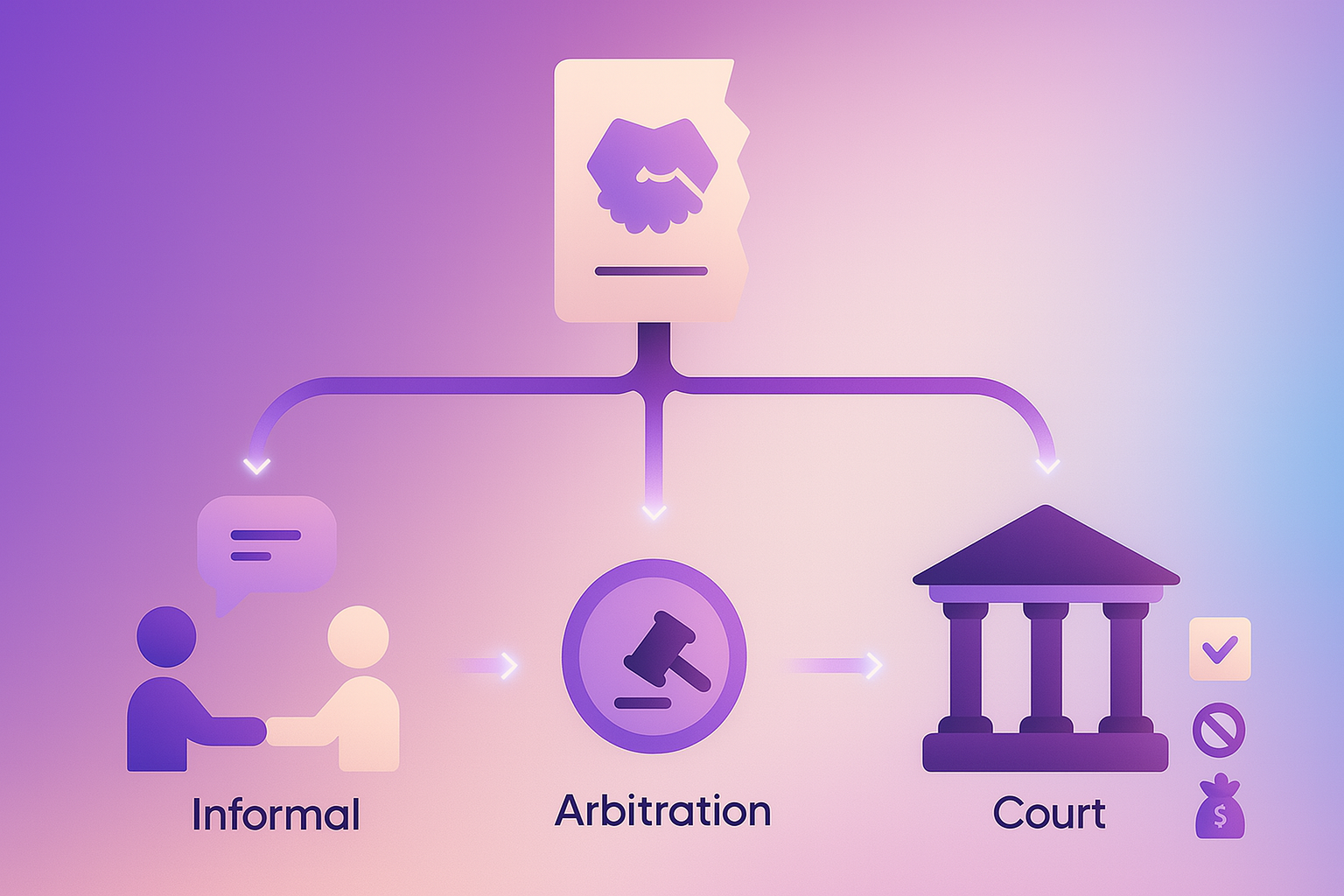 When deals break down, you settle it informally, through arbitration, or fight it out in court.
