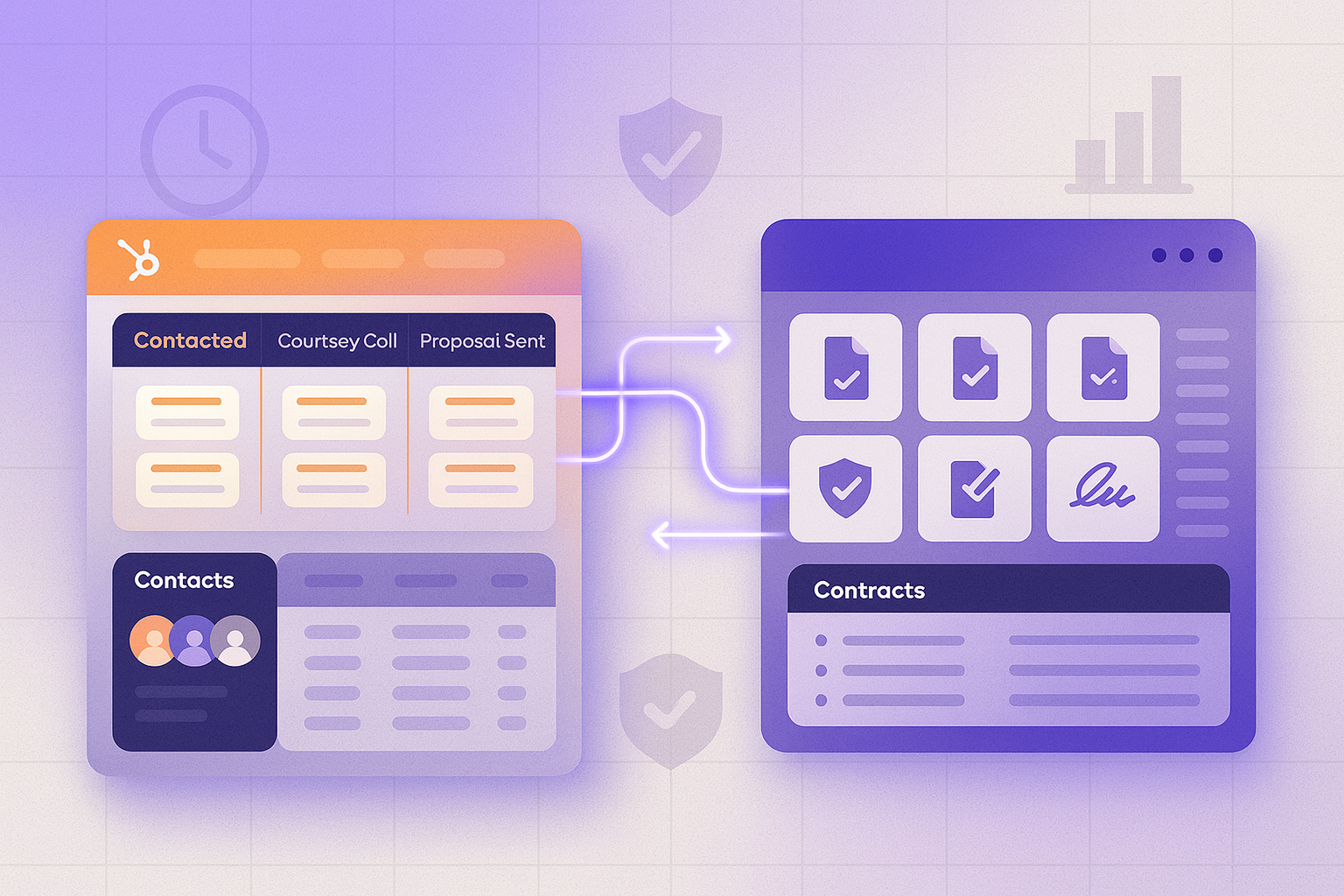CRM to CLM integration with contracts flowing between dashboards.