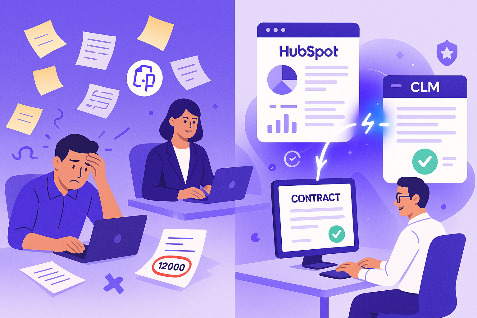 Teams moving from messy manual work to automated HubSpot and CLM contracts.