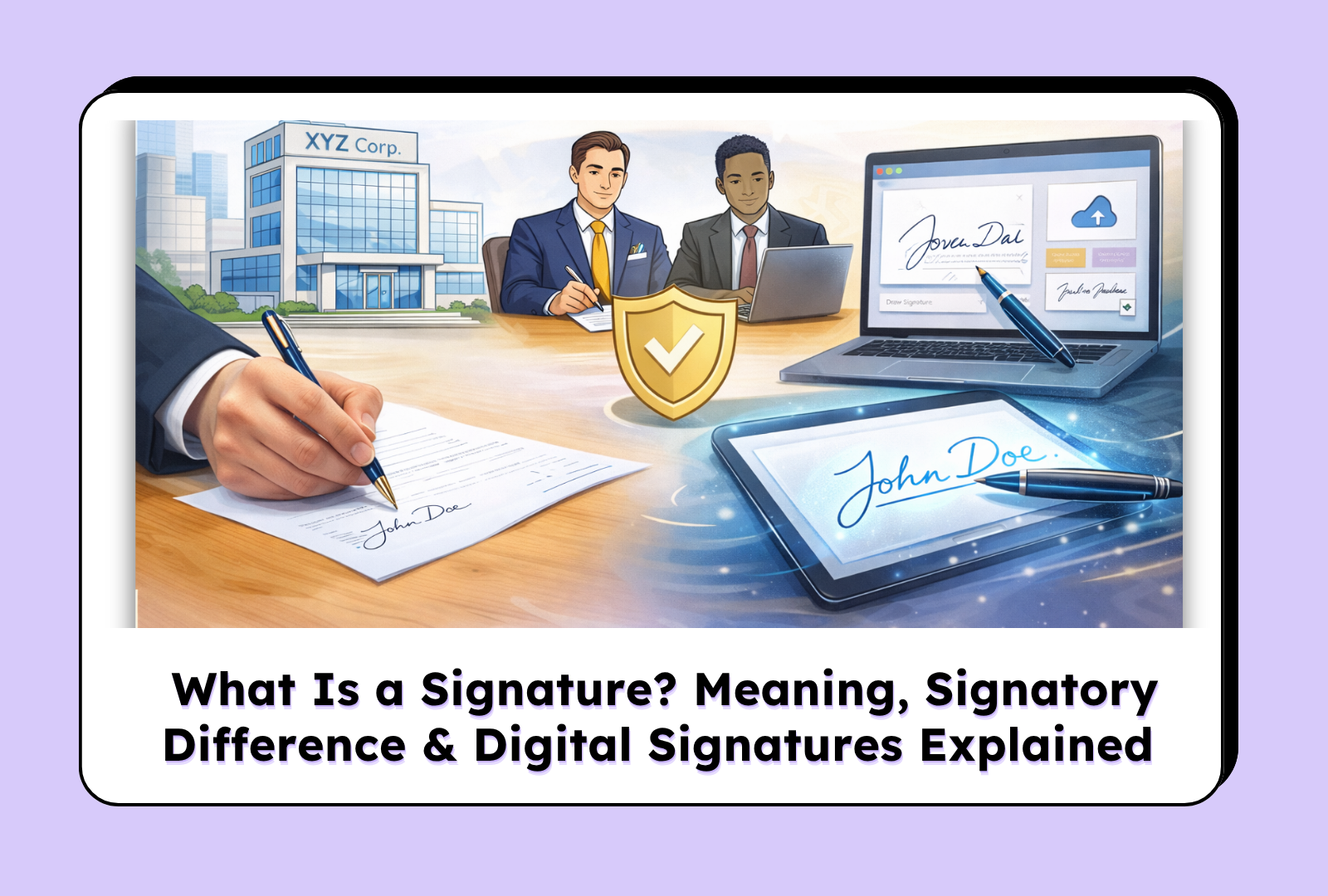Understand what a signature is, how signatories differ, and how digital signatures work in modern contracts.