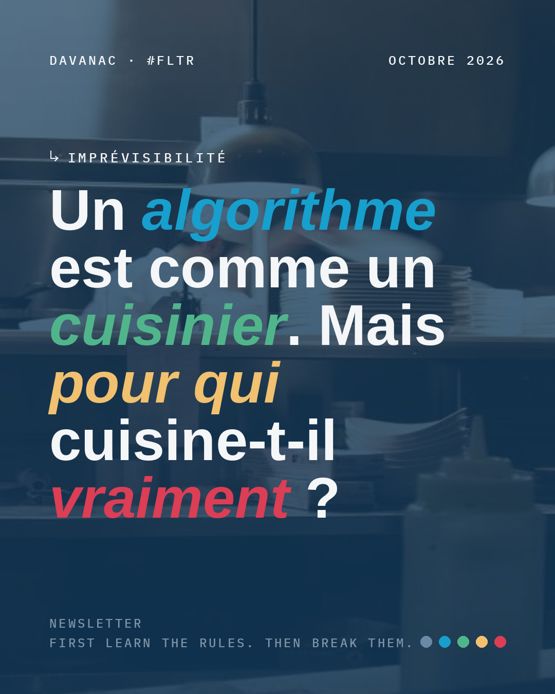 Affiche : Un algorithme est comme un cuisinier. Mais pour qui cuisine-t-il vraiment ?