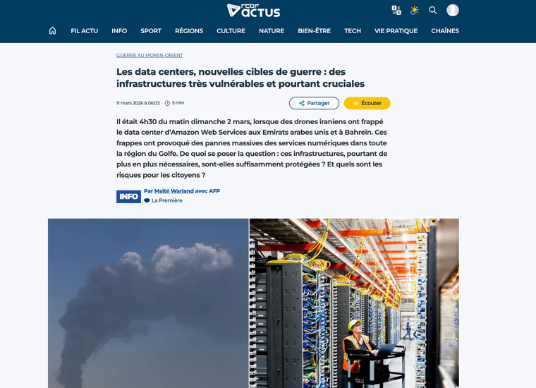Entretien RTBF: Les data centers, nouvelles cibles de guerre