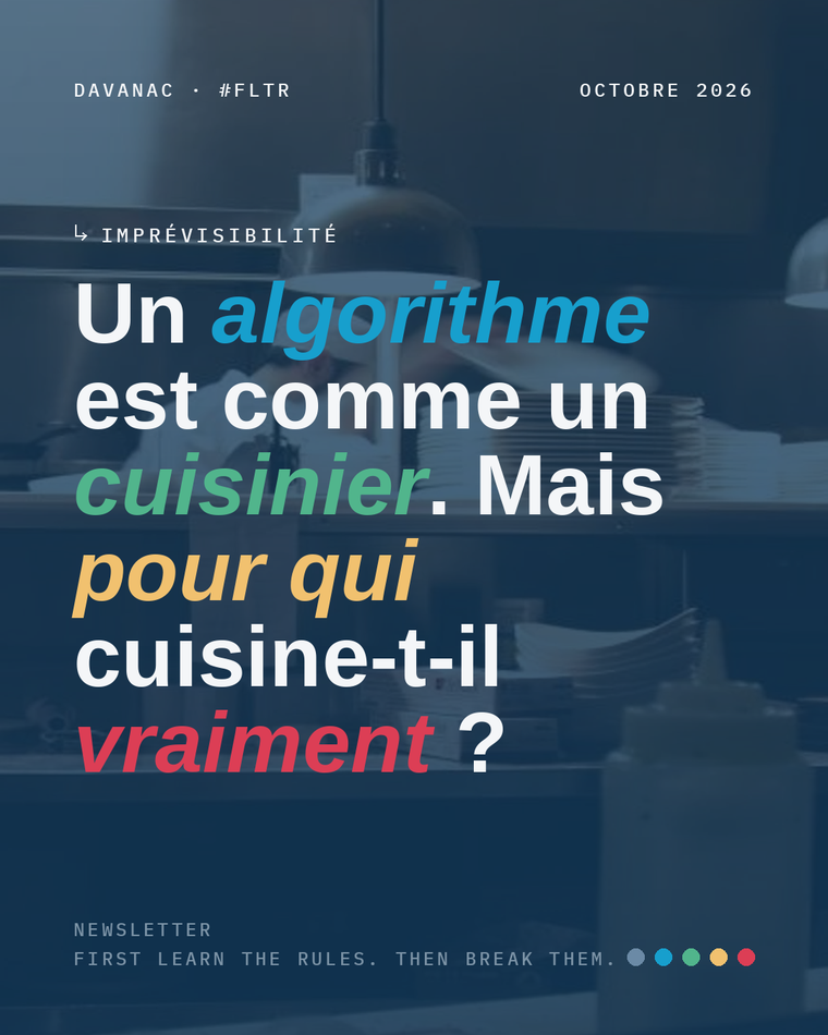 Affiche : Un algorithme est comme un cuisinier. Mais pour qui cuisine-t-il vraiment ?