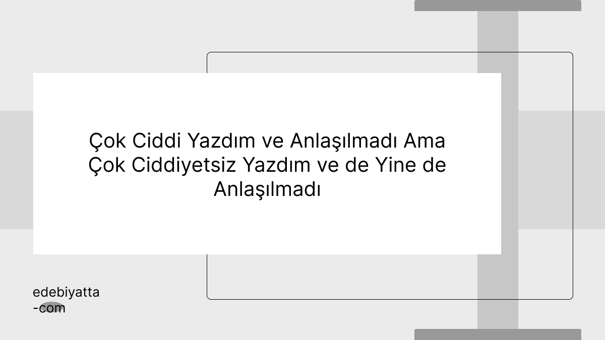 Çok Ciddi Yazdım ve Anlaşılmadı Ama Çok Ciddiyetsiz Yazdım ve de Yine de Anlaşılmadı