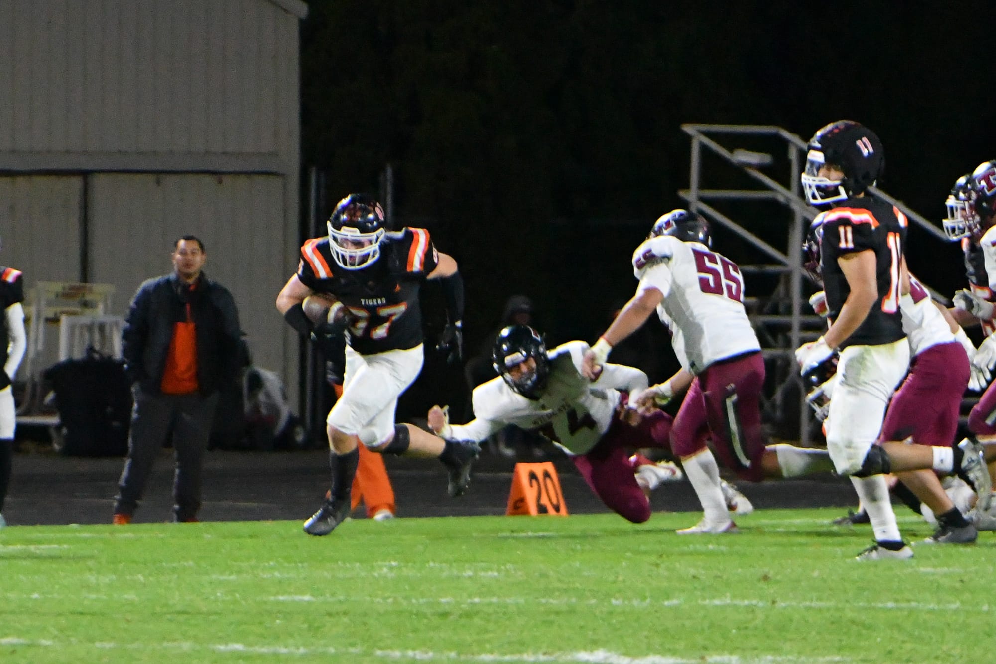 Owen Fitch (67)&nbsp;shrugs off a Toppenish tackle on one of his two carries.